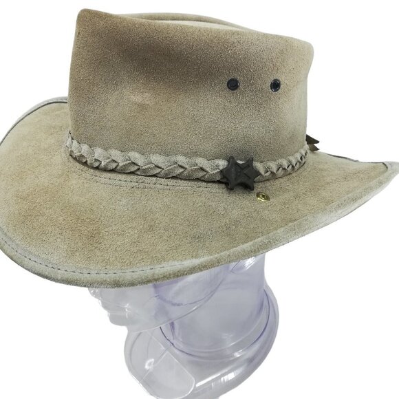 BC Hats Steer Hide Australian Outback Bush Hat Size L Suede Leather Safari - Picture 3 of 12